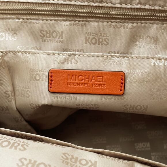 NEW MICHAEL Michael Kors Beige Tan Orange Signature Canvas & Leather Tote Large - Picture 11 of 16